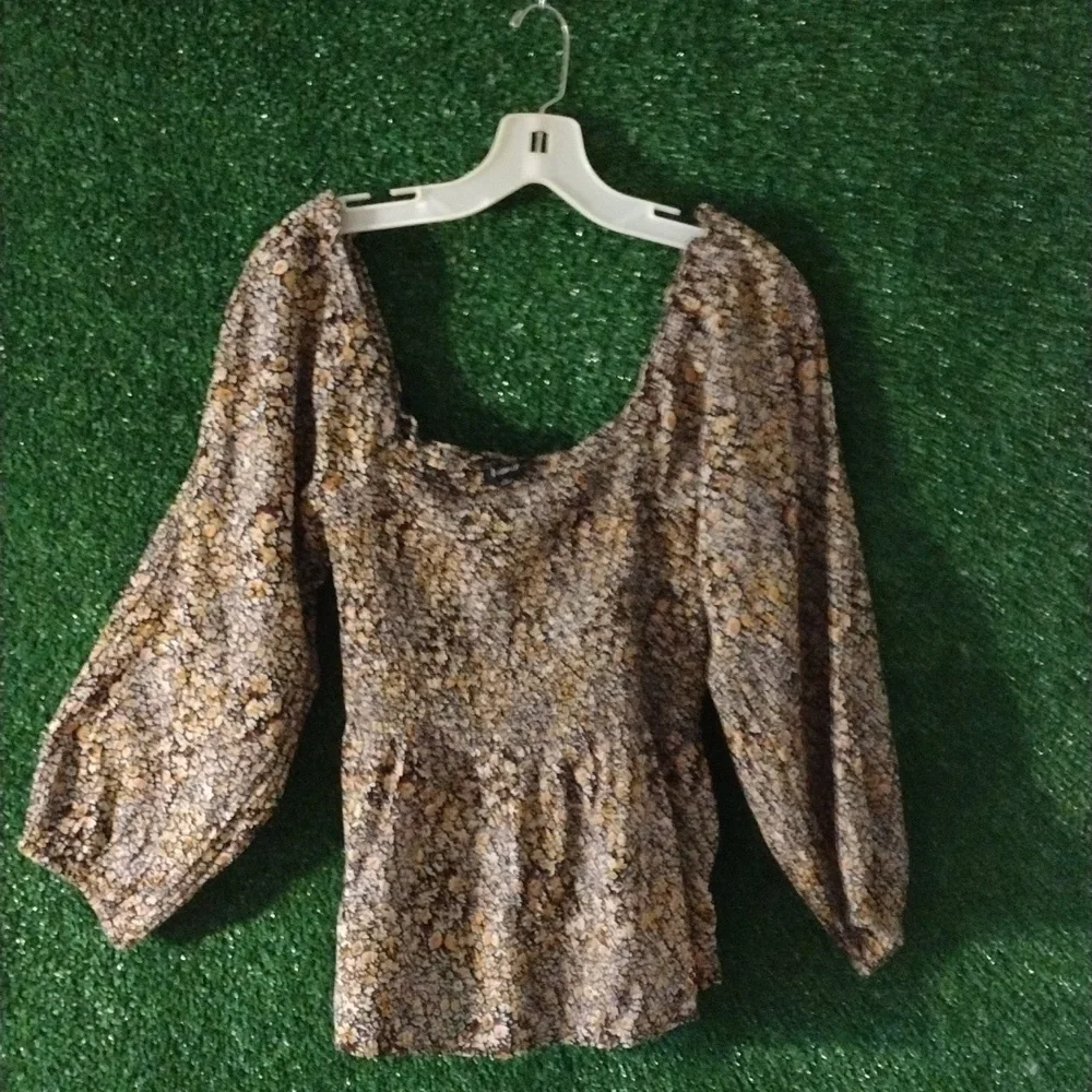 Madewell Brown Puff Sleeve Peplum Blouse